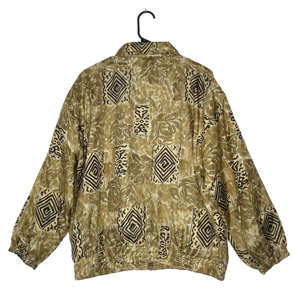Vtg 80s Womens Jacket L 100% Silk Button Front Retro Tribal Pattern Patchwork - Picture 2 of 8